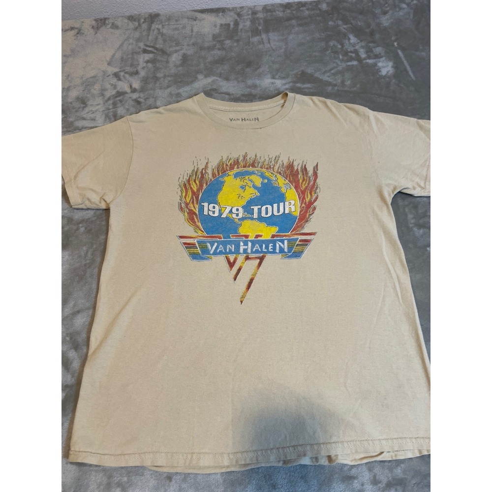 Van Halen 1979 Tour Graphic T-Shirt Mens Medium Tan Short Sleeve Rock‎ Band Tee